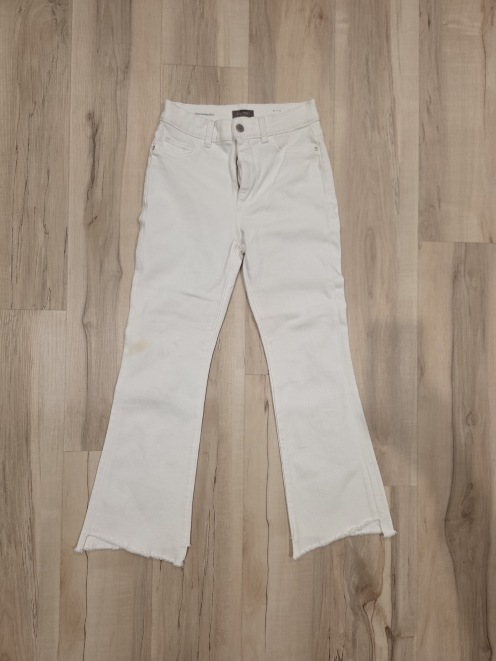 DL1961 Women's White Flared Jeans with Raw Hem